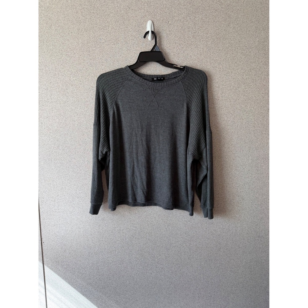 Billabong Women's Gray Raglan Sleeve Textured Knit Long Sleeve‎ Top M